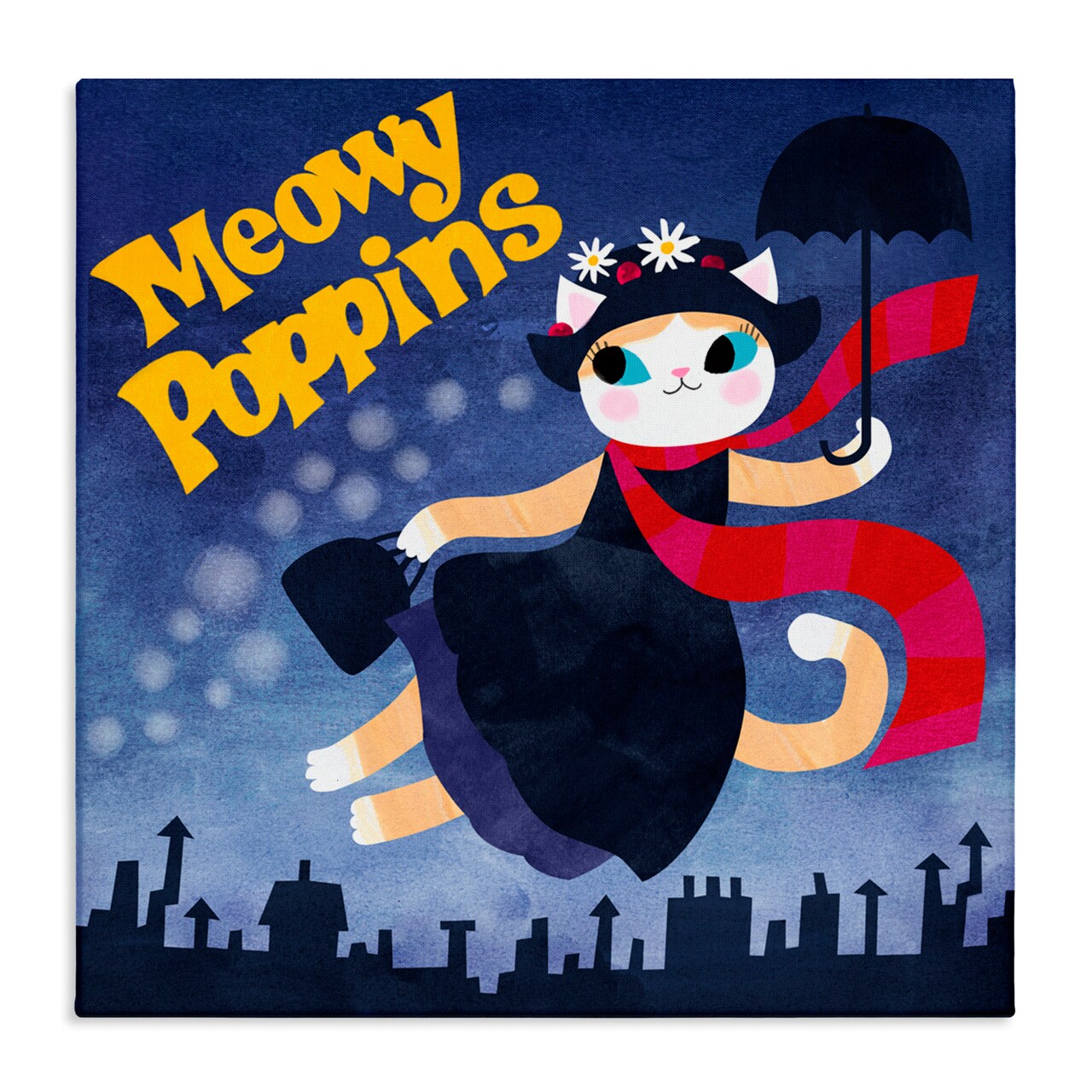 Stupell Industries Meowy Poppins Cat Parody Canvas, design by Angie Rozelaar